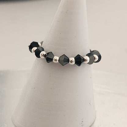 Anillo Sin Fin Biconos Piedras Swarovski 3mm y Plata 925