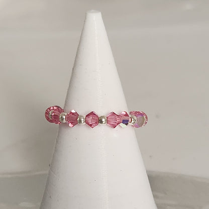 Anillo Sin Fin Biconos Piedras Swarovski 3mm y Plata 925