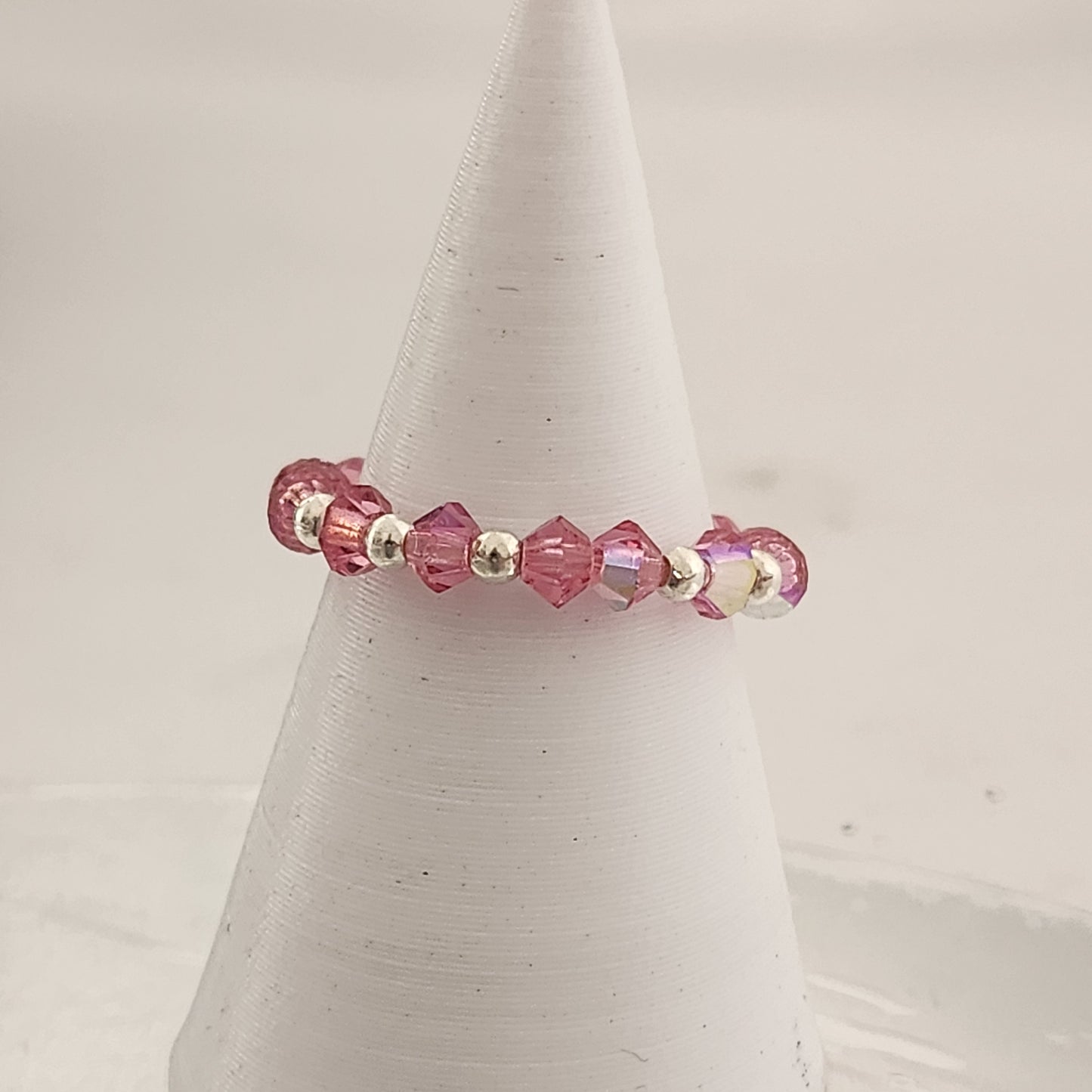 Anillo Sin Fin Biconos Piedras Swarovski 3mm y Plata 925