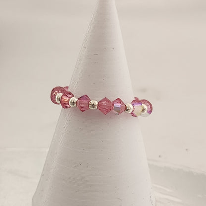 Anillo Sin Fin Biconos Piedras Swarovski 3mm y Plata 925