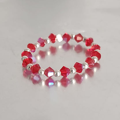 Anillo Sin Fin Biconos Piedras Swarovski 3mm y Plata 925