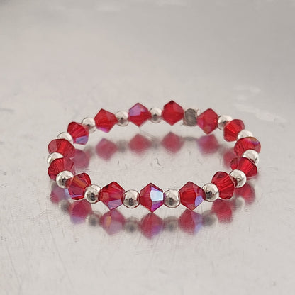 Anillo Sin Fin Biconos Piedras Swarovski 3mm y Plata 925