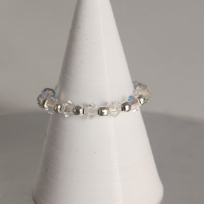 Anillo Sin Fin Biconos Piedras Swarovski 3mm y Plata 925