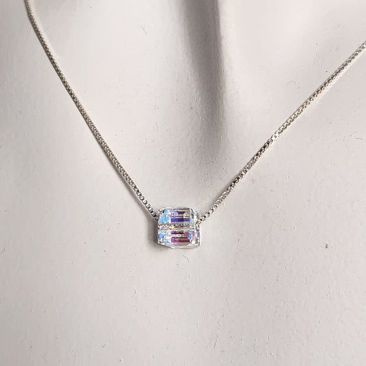 Collar Dije Cubo 4mm Cristal Swarovski Elements plata 925