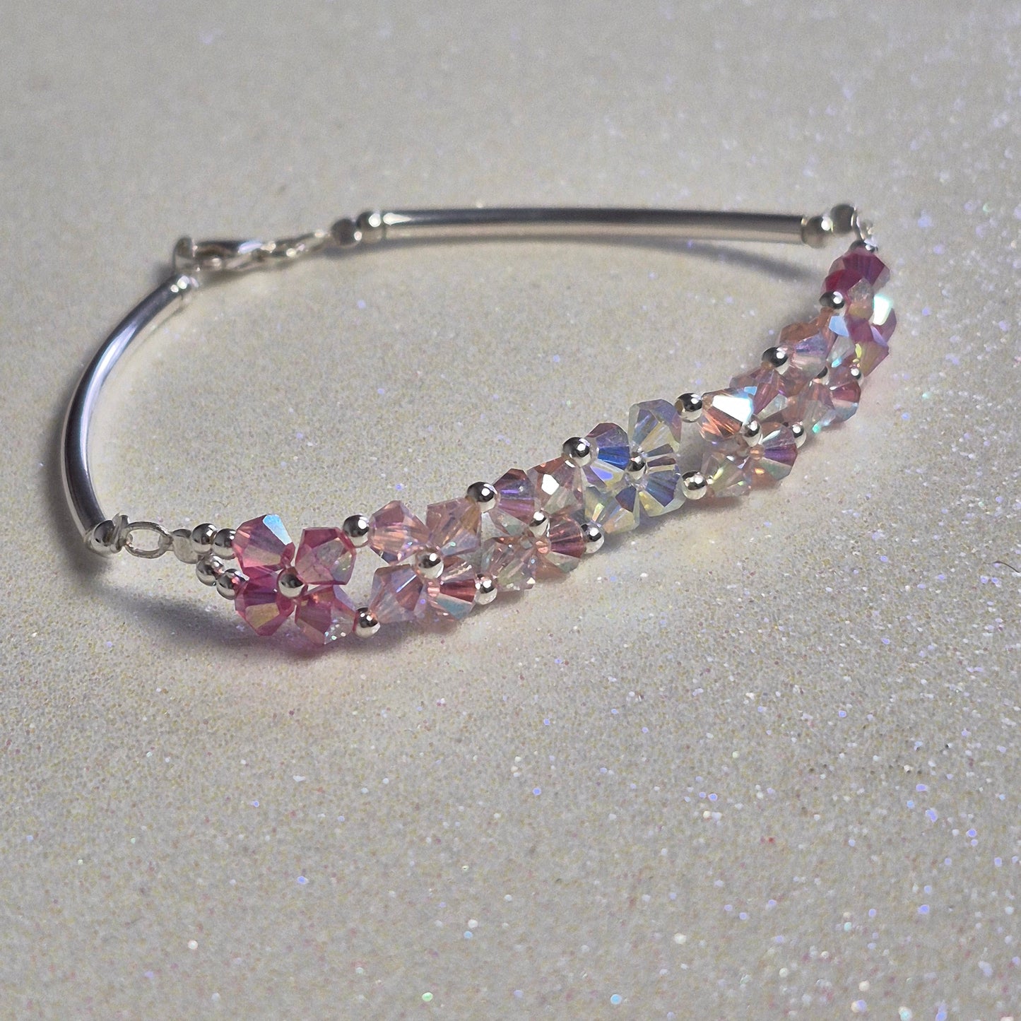 Pulsera FLOR Cristales Swarovski Elements 4mm Plata 925 Varios Colores