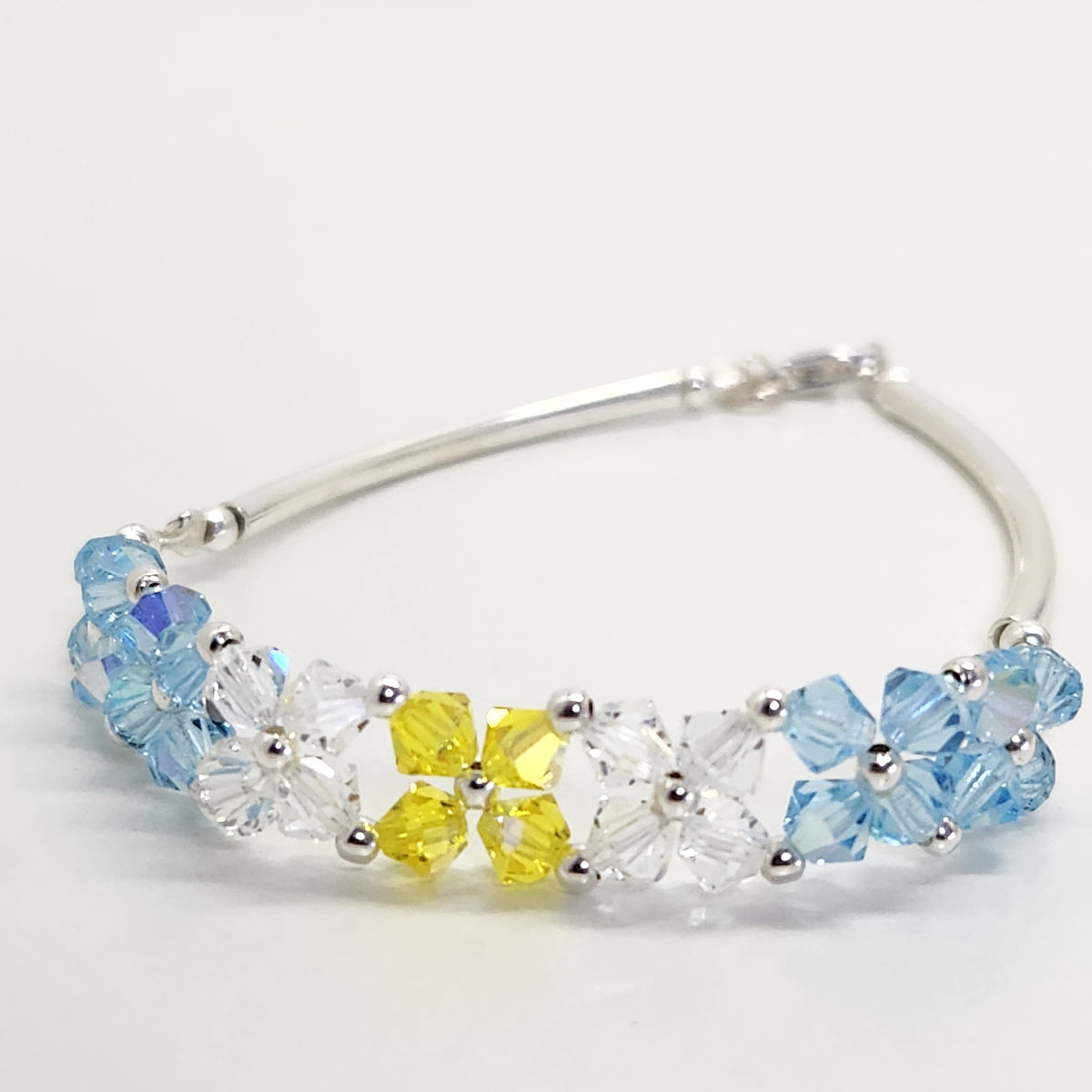 Pulsera FLOR Cristales Swarovski Elements 4mm Plata 925 Varios Colores