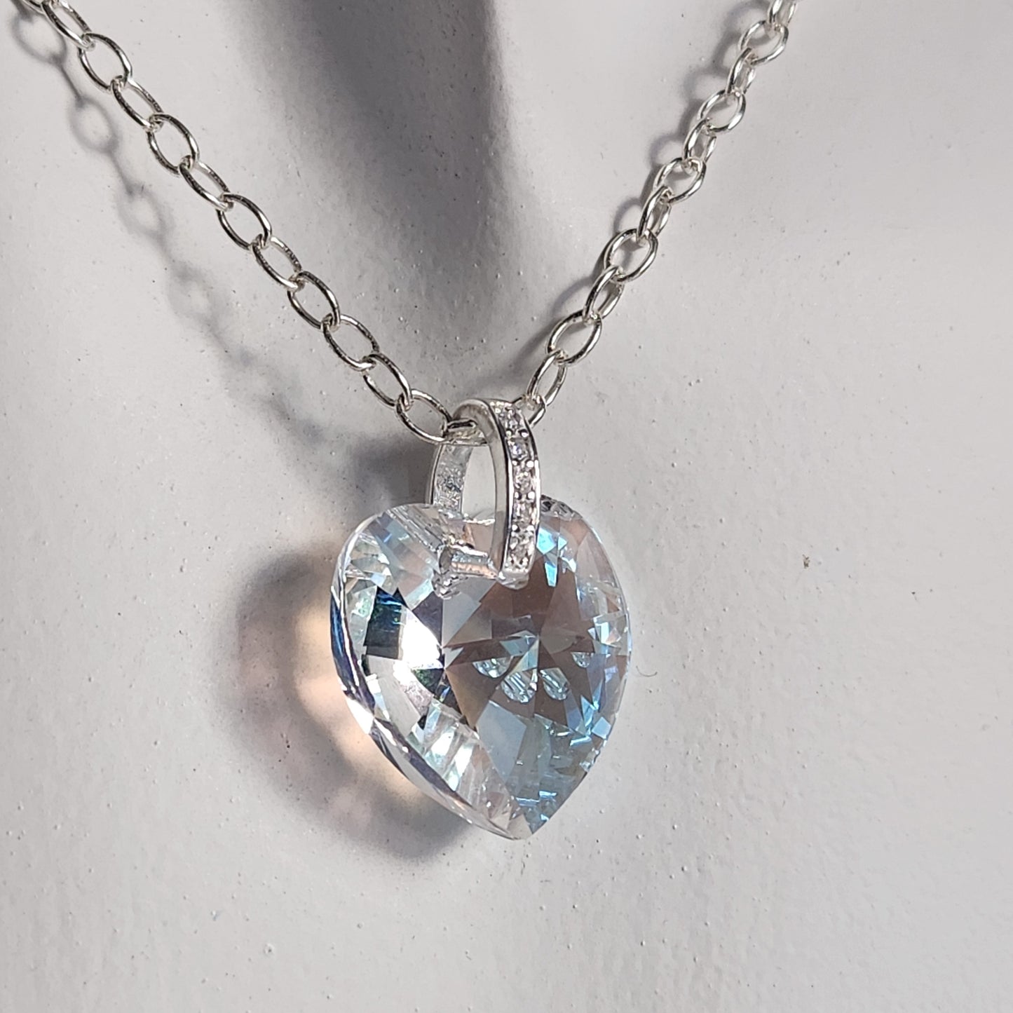 Collar Corazón Swarovski Elements 18mm Cadena Plata 925 Drop Varios Colores