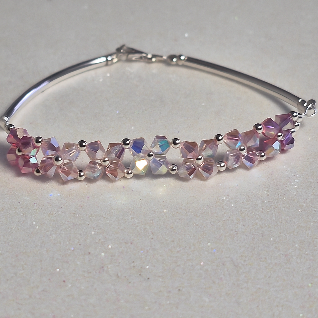 Pulsera FLOR Cristales Swarovski Elements 4mm Plata 925 Varios Colores