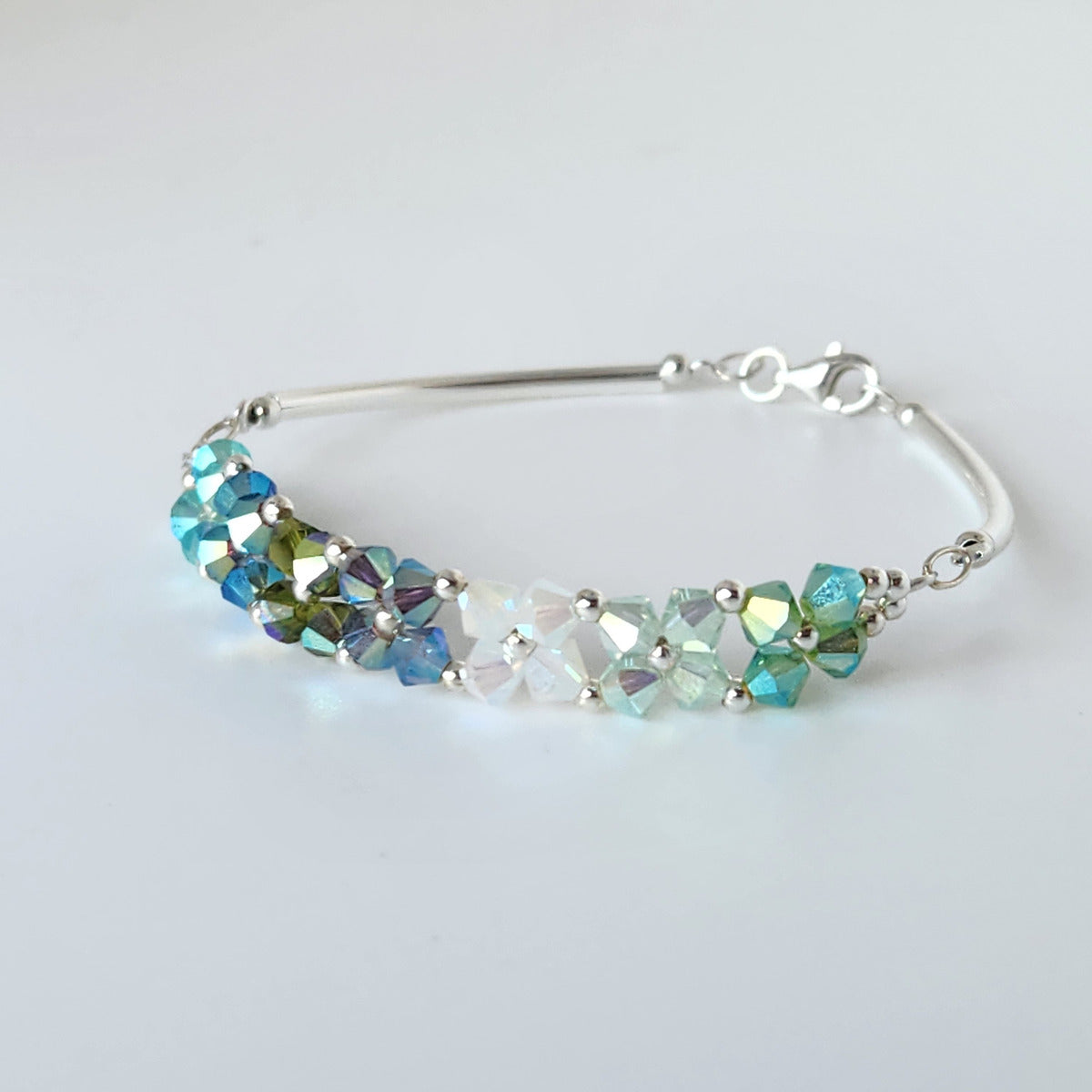 Pulsera FLOR Cristales Swarovski Elements 4mm Plata 925 Varios Colores