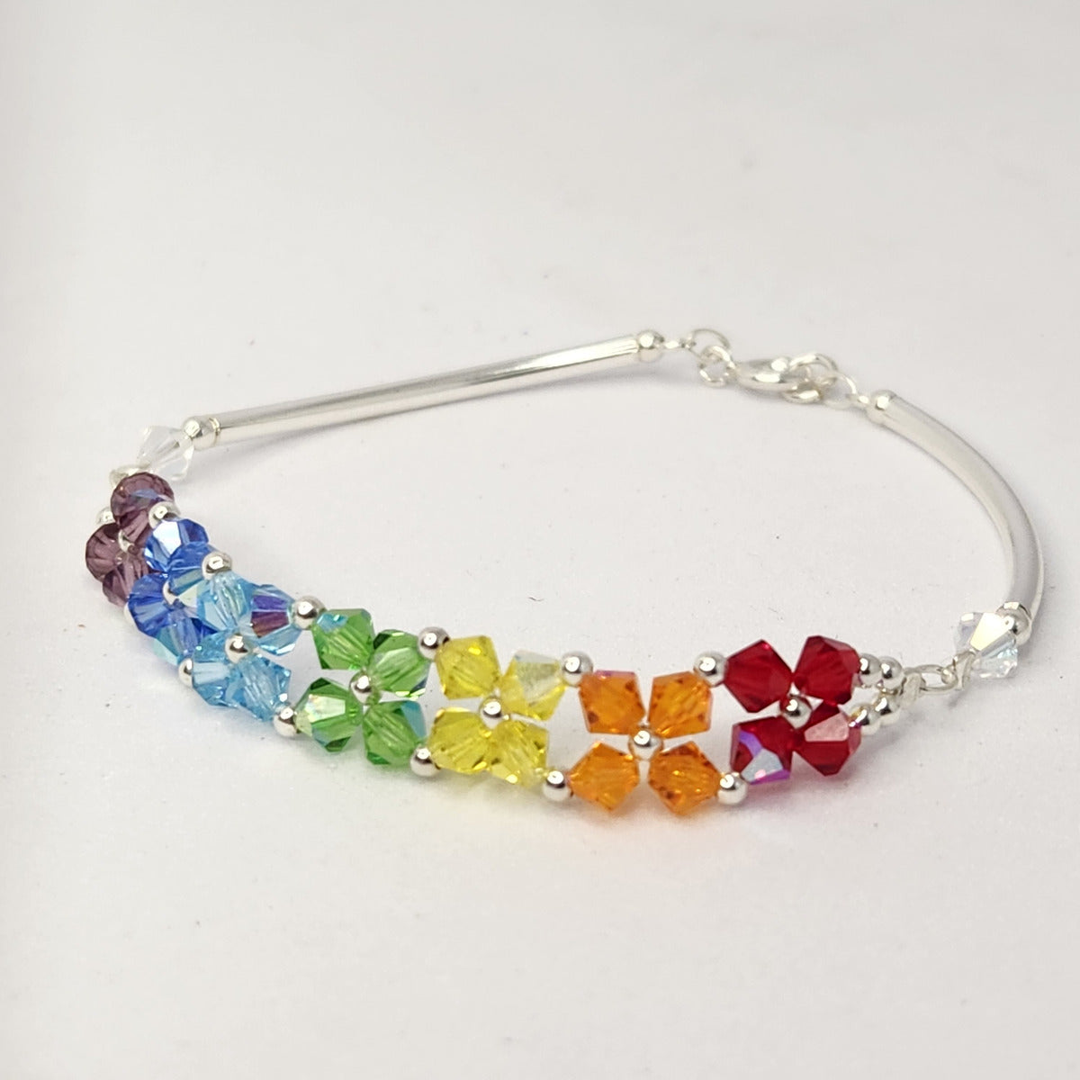 Pulsera FLOR Cristales Swarovski Elements 4mm Plata 925 Varios Colores