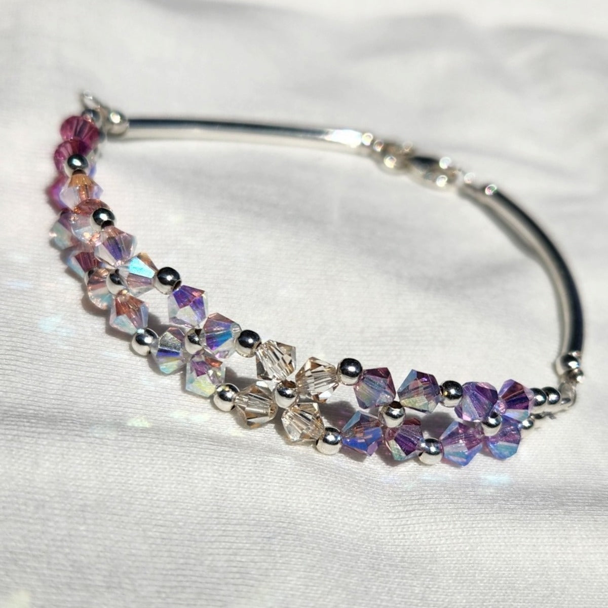 Pulsera FLOR Cristales Swarovski Elements 4mm Plata 925 Varios Colores