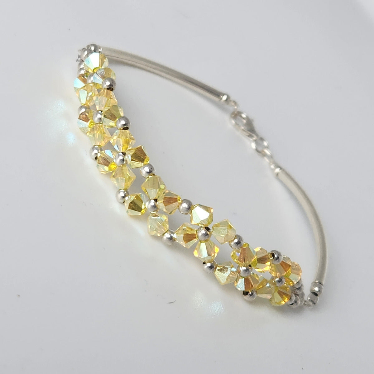 Pulsera FLOR Cristales Swarovski Elements 4mm Plata 925 Varios Colores