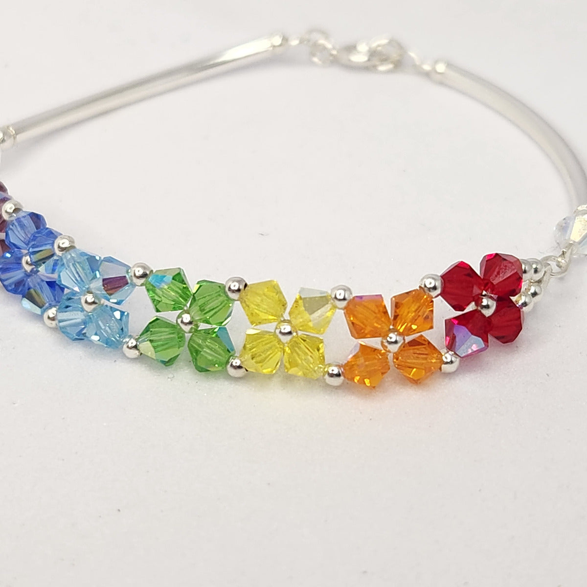 Pulsera FLOR Cristales Swarovski Elements 4mm Plata 925 Varios Colores