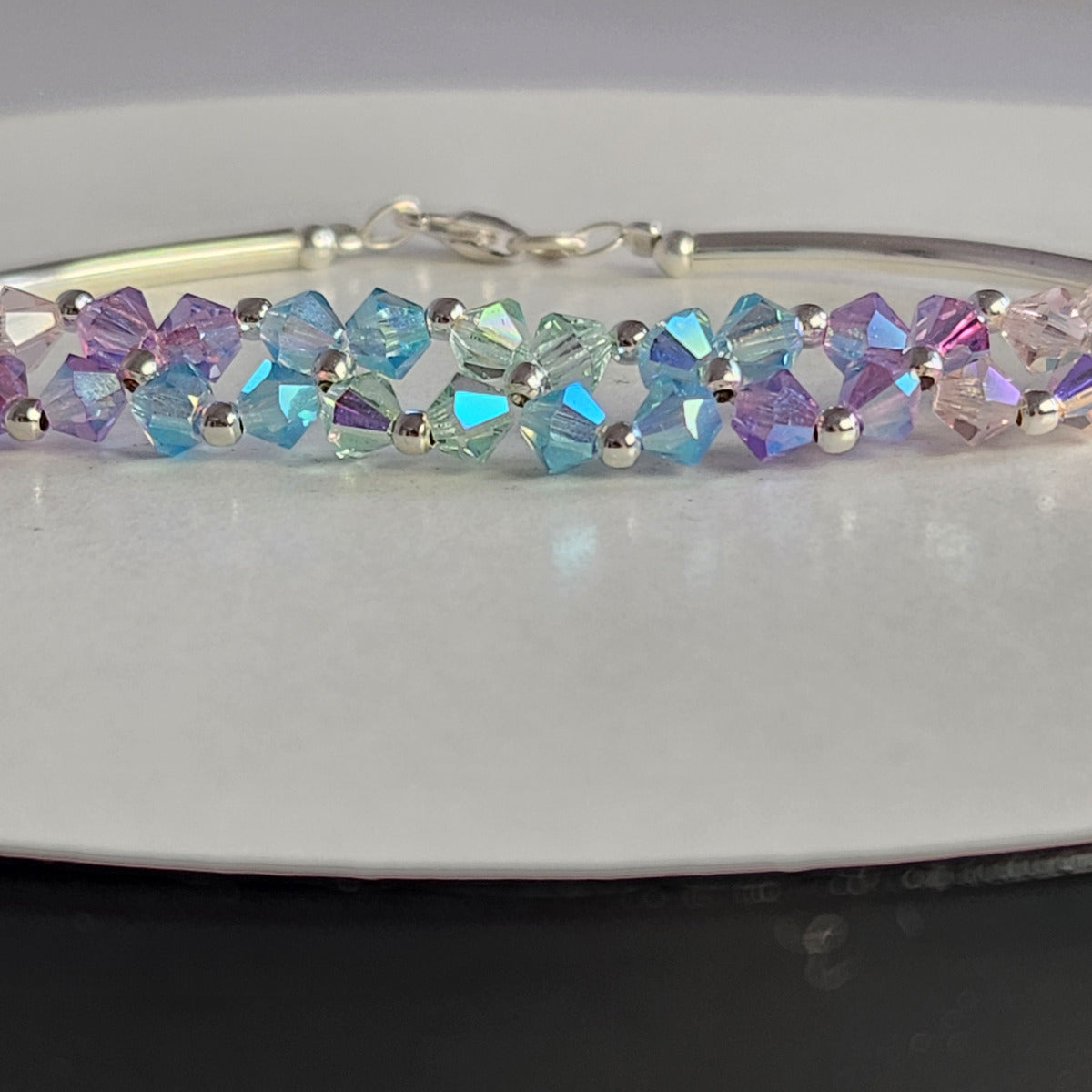 Pulsera FLOR Cristales Swarovski Elements 4mm Plata 925 Varios Colores