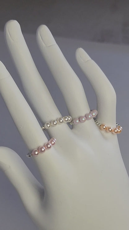 Anillo Cintillo Con Perlas Y Plata 925 Elastizados