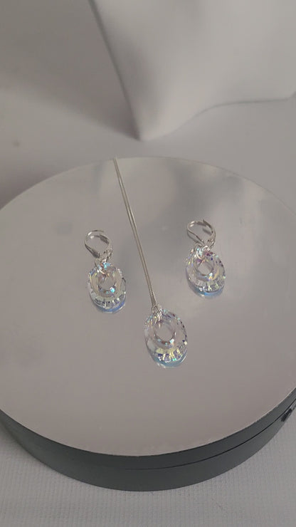 Conjunto Dona Ovalada Aro Brisura Cadena Plata Aurora Boreal
