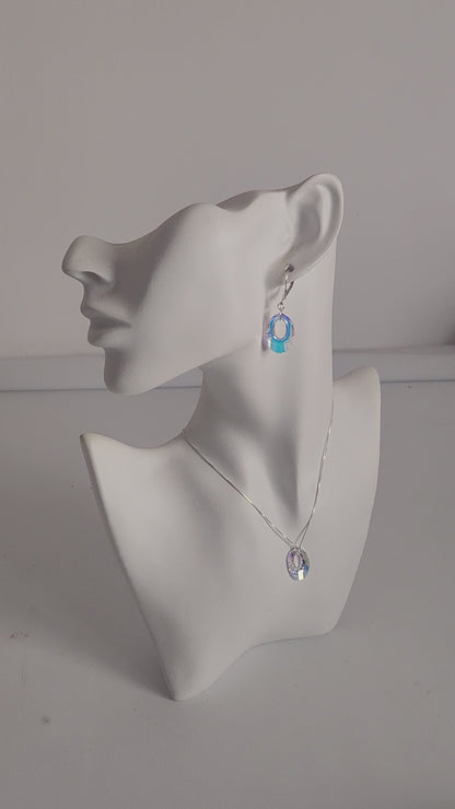 Conjunto Dona Ovalada Aro Brisura Cadena Plata Aurora Boreal