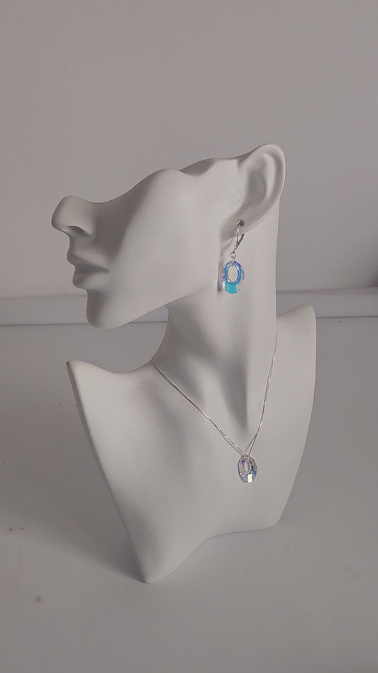 Conjunto Dona Ovalada Aro Brisura Cadena Plata Aurora Boreal